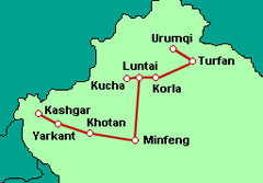 Durchquerung der Taklamakan Wüste von Kucha (Luntai) nach Minfeng (Ostroute)
